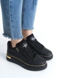 DINA Bağcıklı Fermuarlı Ortopedik Taban Kadın Sneaker Spor Ayakkabı  CST - Siyah/Altın Somersan Giyim | Kadın, Erkek ve Çocuk Moda