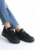 DINA Bağcıklı Fermuarlı Ortopedik Taban Kadın Sneaker Spor Ayakkabı  CST - Siyah/Altın Somersan Giyim | Kadın, Erkek ve Çocuk Moda