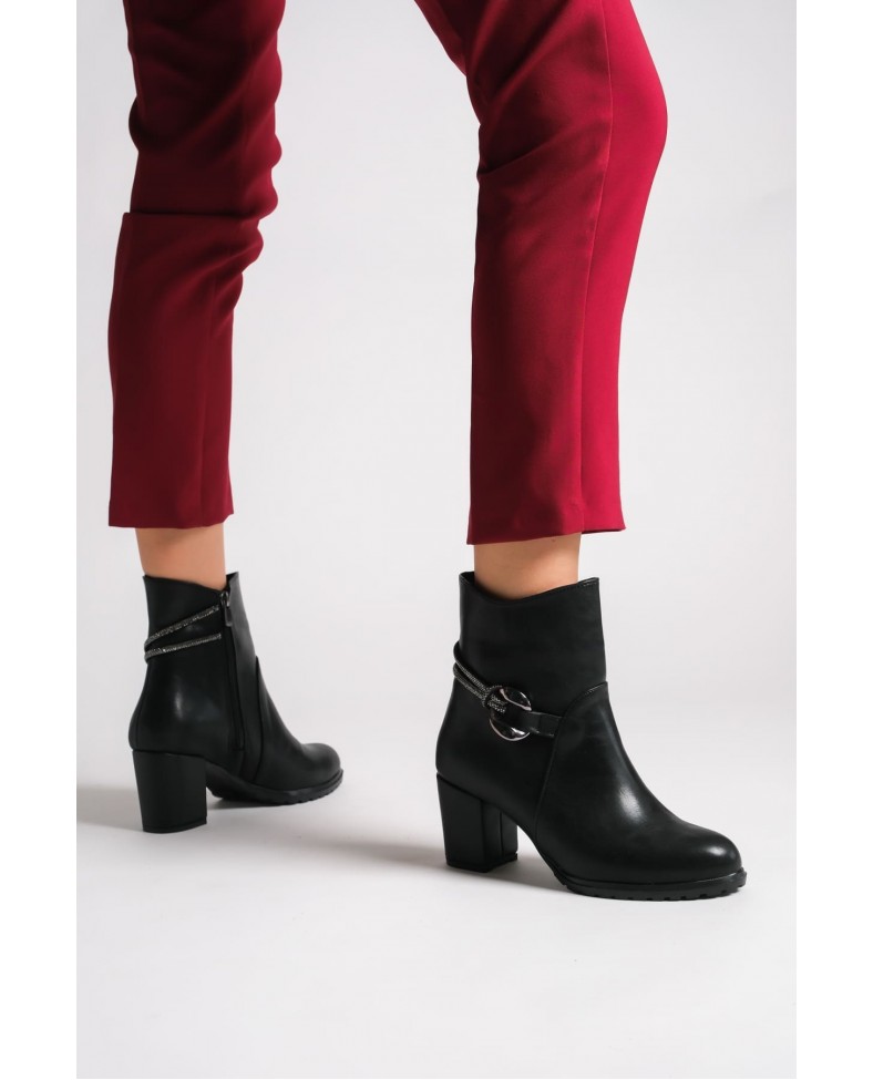 EDNA Fermuarlı Ortopedik Taban Taşlı Topuklu Kadın Bot CST - Siyah Somersan Giyim | Kadın, Erkek ve Çocuk Moda