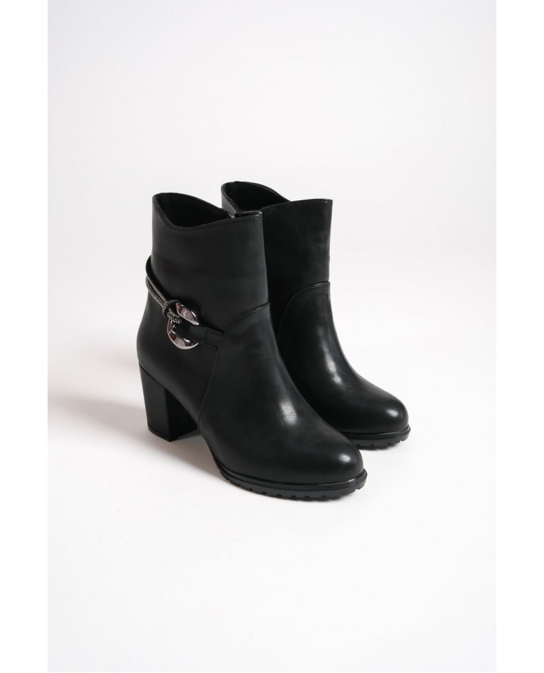 EDNA Fermuarlı Ortopedik Taban Taşlı Topuklu Kadın Bot CST - Siyah Somersan Giyim | Kadın, Erkek ve Çocuk Moda