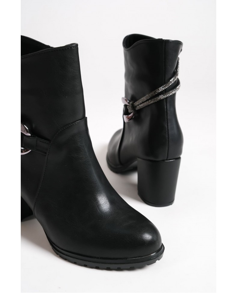 EDNA Fermuarlı Ortopedik Taban Taşlı Topuklu Kadın Bot CST - Siyah Somersan Giyim | Kadın, Erkek ve Çocuk Moda