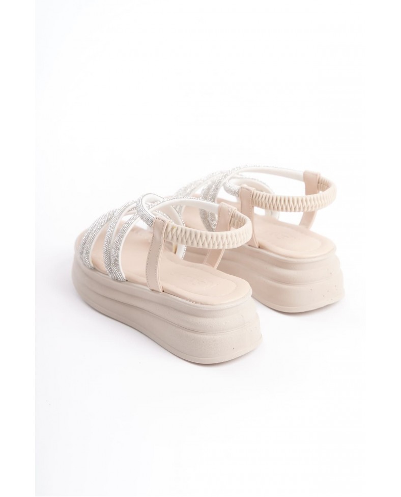 ELENA Lastikli Taşlı Şeritli Ortopedik Taban Kadın Sandalet  CKT - Krem Somersan Giyim | Kadın, Erkek ve Çocuk Moda