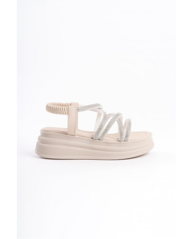 ELENA Lastikli Taşlı Şeritli Ortopedik Taban Kadın Sandalet  CKT - Krem Somersan Giyim | Kadın, Erkek ve Çocuk Moda