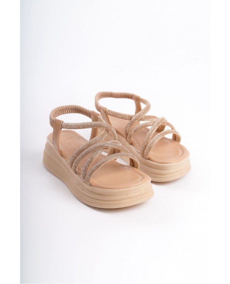 ELENA Lastikli Taşlı Şeritli Ortopedik Taban Kadın Sandalet CTT - Ten Somersan Giyim | Kadın, Erkek ve Çocuk Moda