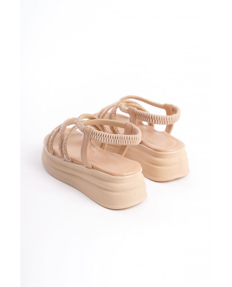 ELENA Lastikli Taşlı Şeritli Ortopedik Taban Kadın Sandalet CTT - Ten Somersan Giyim | Kadın, Erkek ve Çocuk Moda