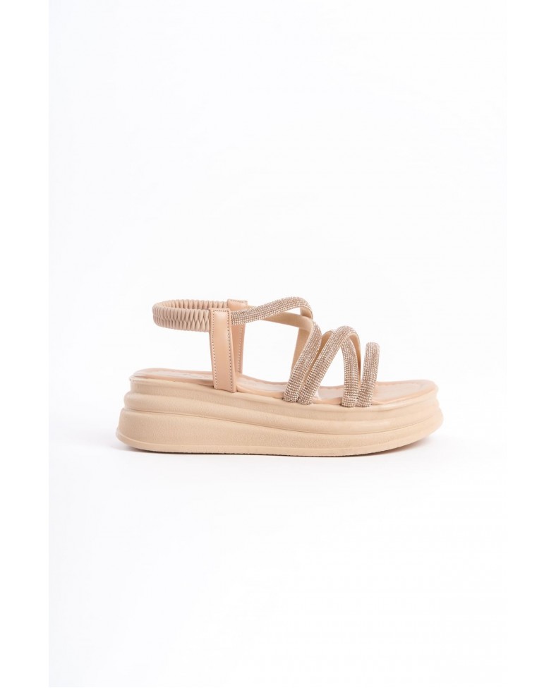 ELENA Lastikli Taşlı Şeritli Ortopedik Taban Kadın Sandalet CTT - Ten Somersan Giyim | Kadın, Erkek ve Çocuk Moda