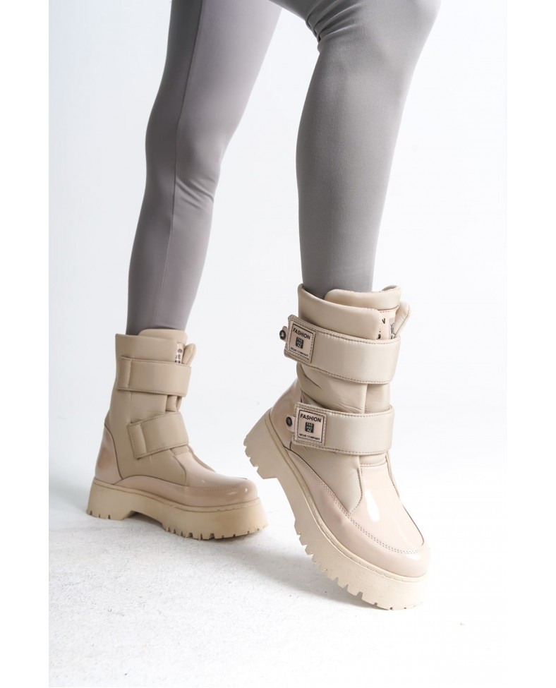 ELISA Cırt Cırtlı  Paraşüt Kumaş Rugan Kadın Bot RKT - Krem Somersan Giyim | Kadın, Erkek ve Çocuk Moda