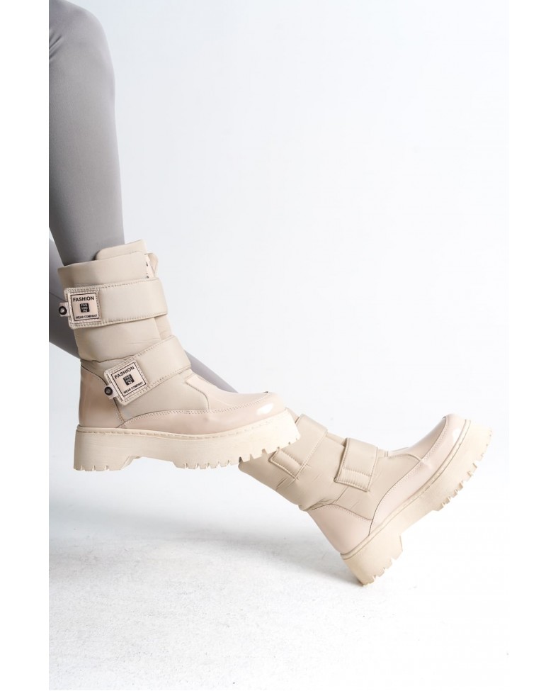 ELISA Cırt Cırtlı  Paraşüt Kumaş Rugan Kadın Bot RKT - Krem Somersan Giyim | Kadın, Erkek ve Çocuk Moda