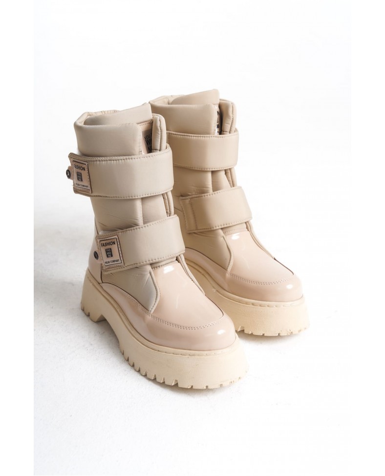 ELISA Cırt Cırtlı  Paraşüt Kumaş Rugan Kadın Bot RKT - Krem Somersan Giyim | Kadın, Erkek ve Çocuk Moda