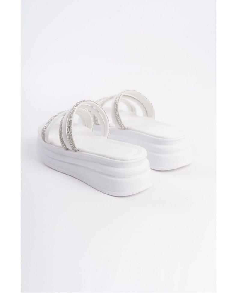 ELISE Düz Topuklu Şeritli Taşlı Kalın ve Ortopedik Taban Kadın Terlik  CBT - Beyaz Somersan Giyim | Kadın, Erkek ve Çocuk Moda