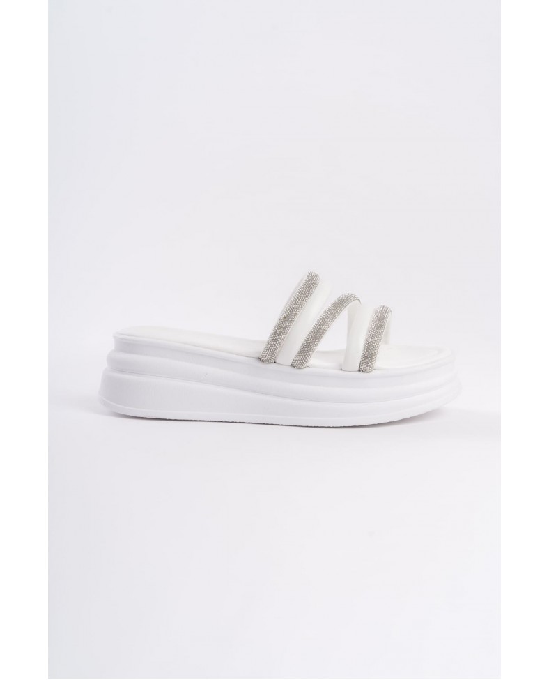 ELISE Düz Topuklu Şeritli Taşlı Kalın ve Ortopedik Taban Kadın Terlik  CBT - Beyaz Somersan Giyim | Kadın, Erkek ve Çocuk Moda