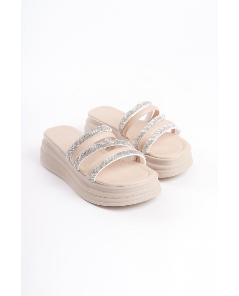 ELISE Düz Topuklu Şeritli Taşlı Kalın ve Ortopedik Taban Kadın Terlik  CKT - Krem Somersan Giyim | Kadın, Erkek ve Çocuk Moda