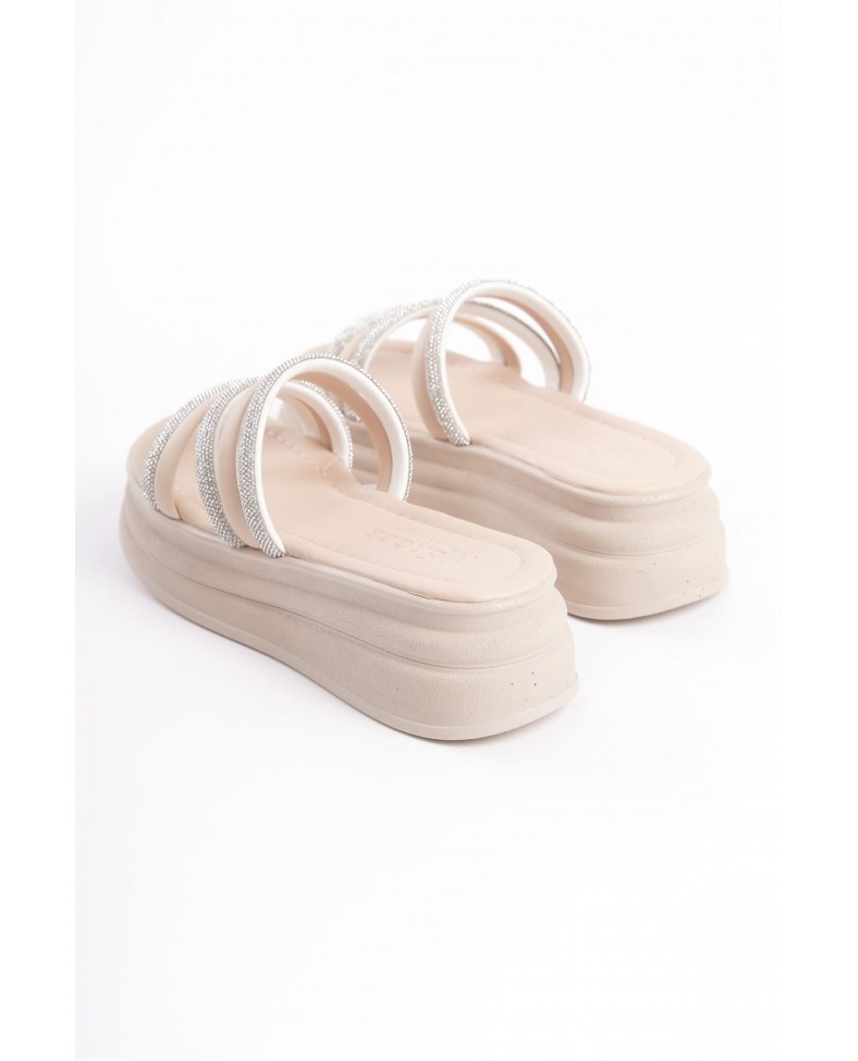 ELISE Düz Topuklu Şeritli Taşlı Kalın ve Ortopedik Taban Kadın Terlik  CKT - Krem Somersan Giyim | Kadın, Erkek ve Çocuk Moda