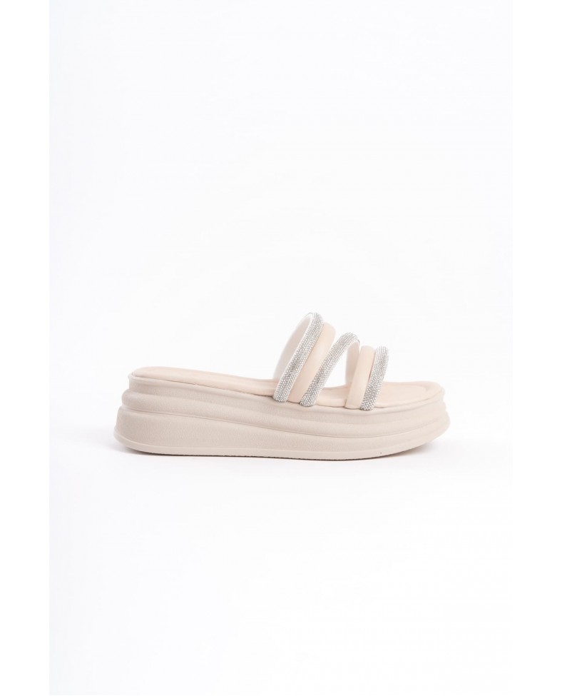 ELISE Düz Topuklu Şeritli Taşlı Kalın ve Ortopedik Taban Kadın Terlik  CKT - Krem Somersan Giyim | Kadın, Erkek ve Çocuk Moda