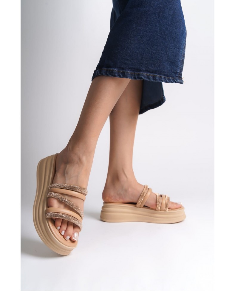 ELISE Düz Topuklu Şeritli Taşlı Kalın ve Ortopedik Taban Kadın Terlik  CTT - Ten Somersan Giyim | Kadın, Erkek ve Çocuk Moda