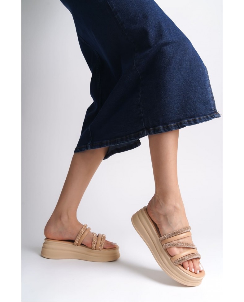 ELISE Düz Topuklu Şeritli Taşlı Kalın ve Ortopedik Taban Kadın Terlik  CTT - Ten Somersan Giyim | Kadın, Erkek ve Çocuk Moda