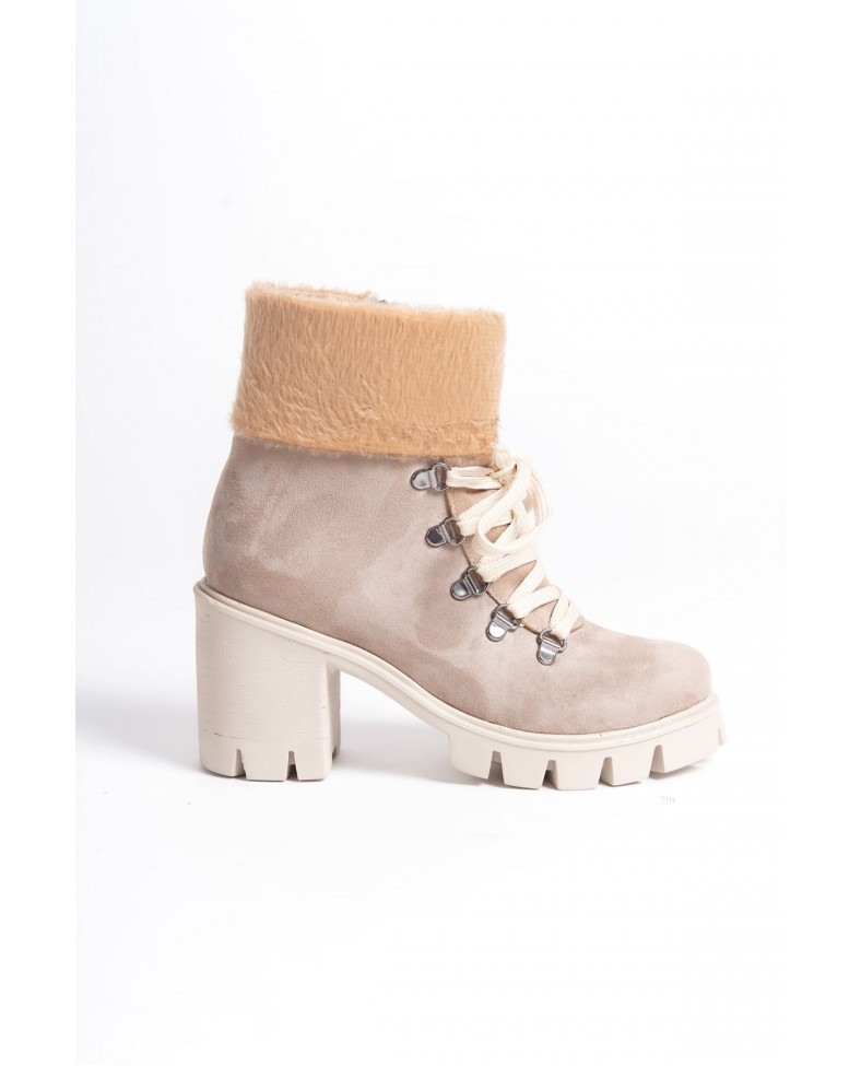 EMMA Bağcıklı Fermuarlı Ortopedik Taban Topuklu Kürk Detaylı Süet Kadın Bot STT - Ten Somersan Giyim | Kadın, Erkek ve Çocuk Moda