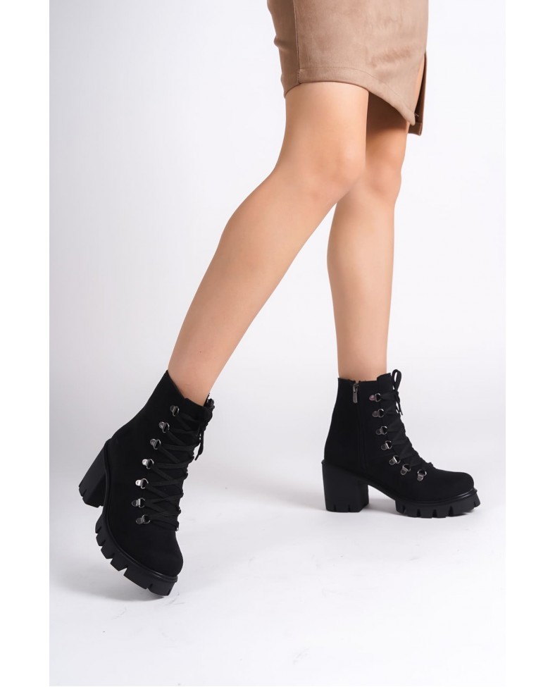 EMMA Bağcıklı Fermuarlı Ortopedik Taban Topuklu Süet Kadın Bot  SST - Siyah Somersan Giyim | Kadın, Erkek ve Çocuk Moda