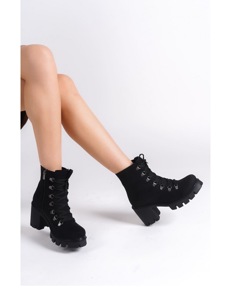 EMMA Bağcıklı Fermuarlı Ortopedik Taban Topuklu Süet Kadın Bot  SST - Siyah Somersan Giyim | Kadın, Erkek ve Çocuk Moda