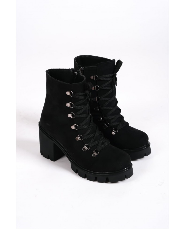 EMMA Bağcıklı Fermuarlı Ortopedik Taban Topuklu Süet Kadın Bot  SST - Siyah Somersan Giyim | Kadın, Erkek ve Çocuk Moda