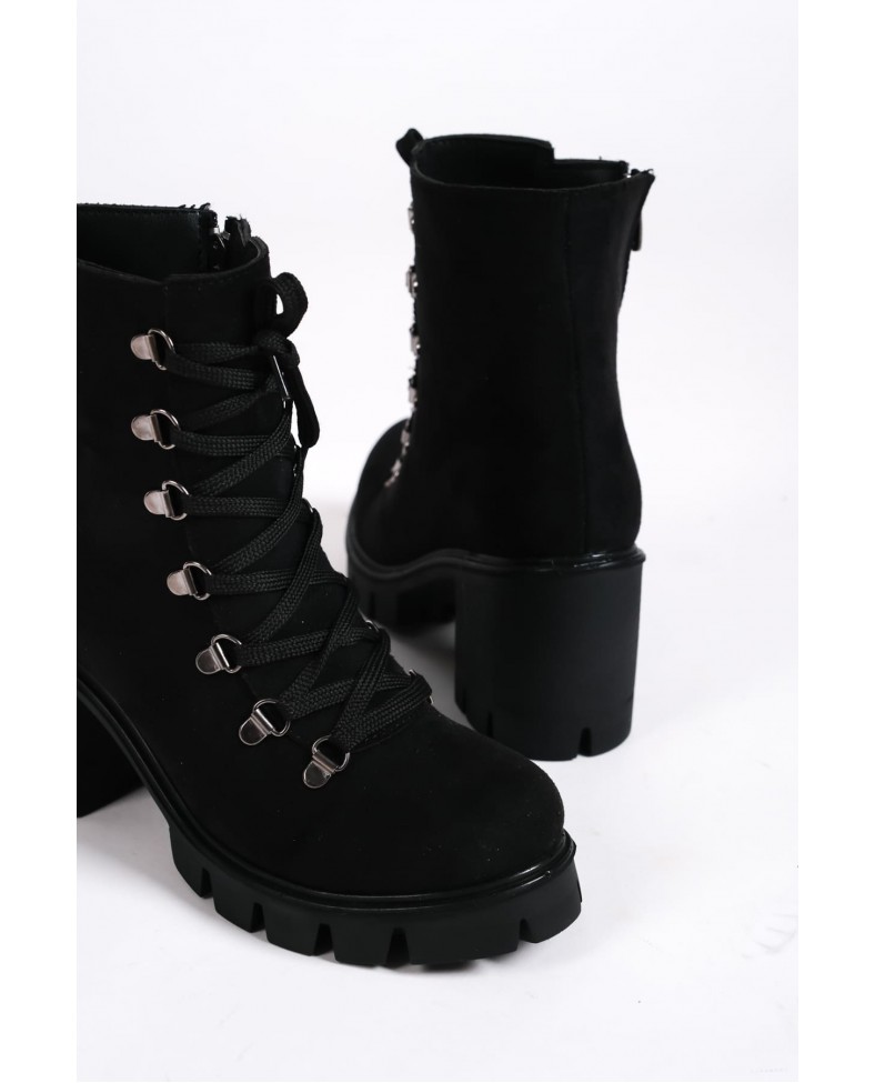 EMMA Bağcıklı Fermuarlı Ortopedik Taban Topuklu Süet Kadın Bot  SST - Siyah Somersan Giyim | Kadın, Erkek ve Çocuk Moda