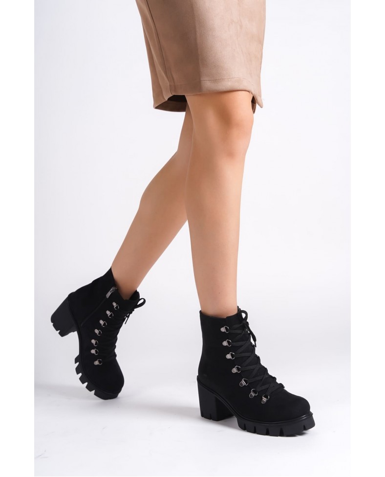 EMMA Bağcıklı Fermuarlı Ortopedik Taban Topuklu Süet Kadın Bot  SST - Siyah Somersan Giyim | Kadın, Erkek ve Çocuk Moda