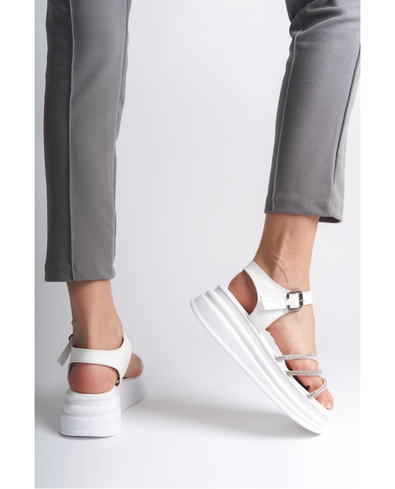 EVA Kalın Tokalı Taşlı Şeritli Ortopedik Taban Kadın Sandalet  CBT - Beyaz Somersan Giyim | Kadın, Erkek ve Çocuk Moda