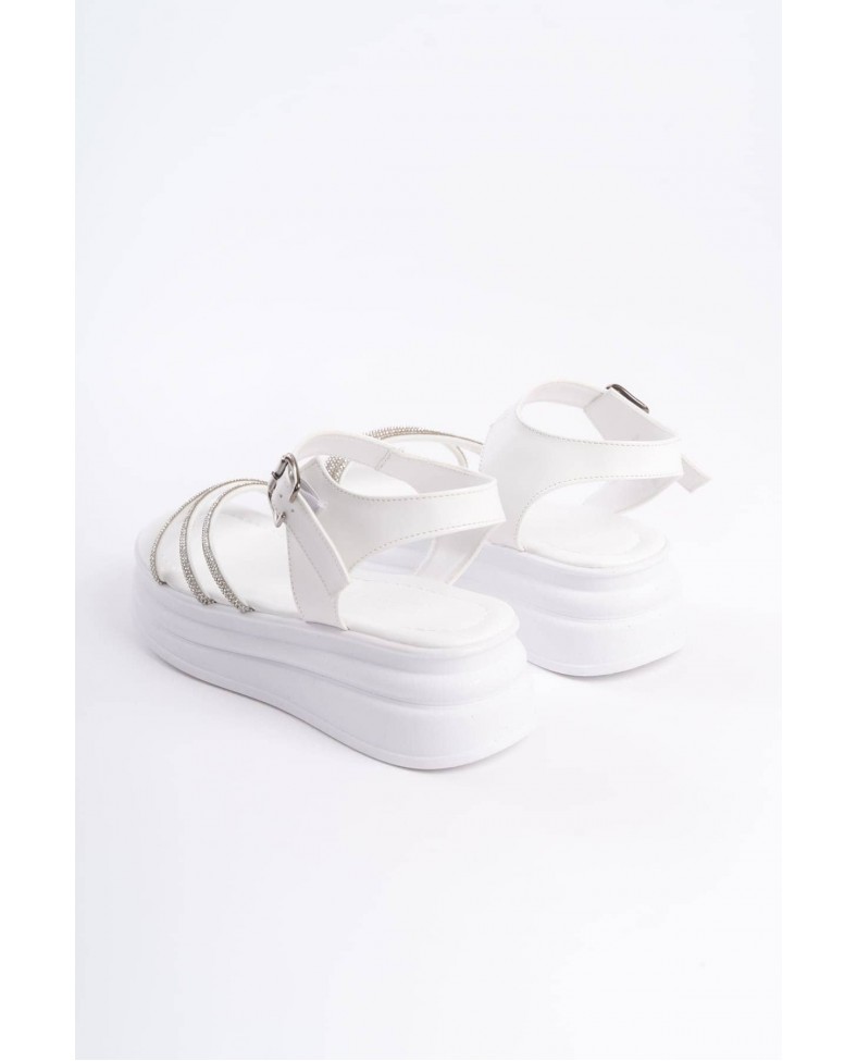 EVA Kalın Tokalı Taşlı Şeritli Ortopedik Taban Kadın Sandalet  CBT - Beyaz Somersan Giyim | Kadın, Erkek ve Çocuk Moda