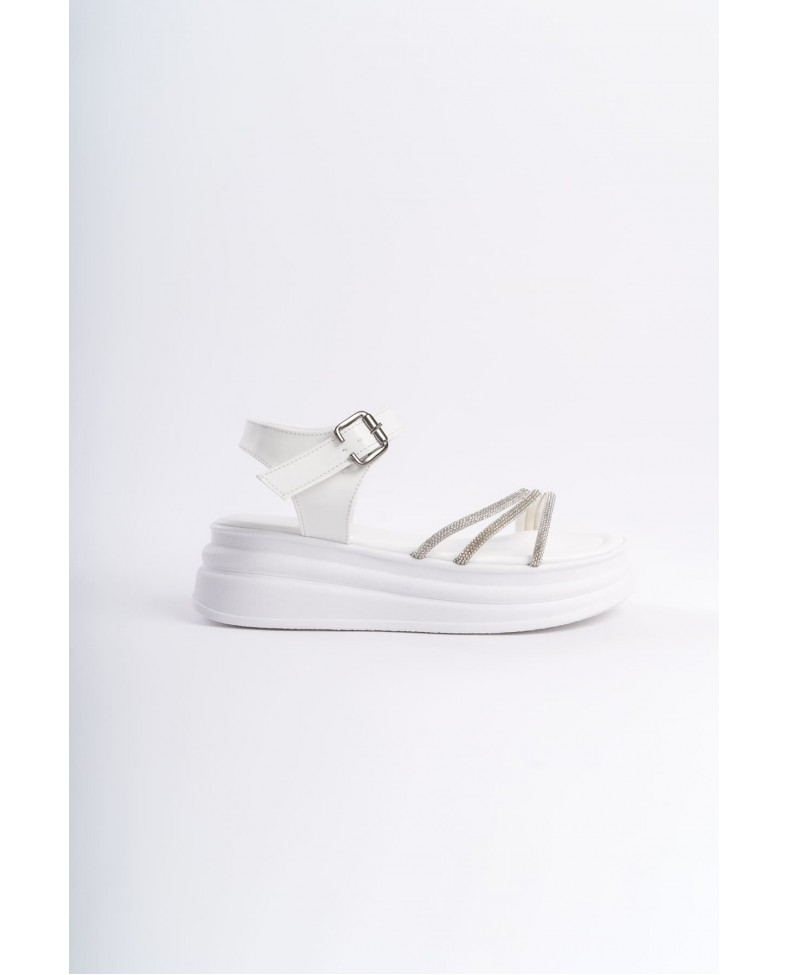 EVA Kalın Tokalı Taşlı Şeritli Ortopedik Taban Kadın Sandalet  CBT - Beyaz Somersan Giyim | Kadın, Erkek ve Çocuk Moda