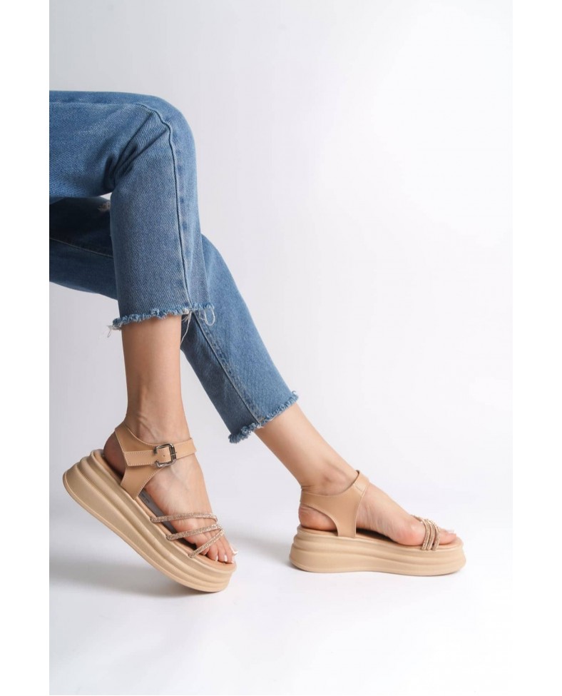 EVA Kalın Tokalı Taşlı Şeritli Ortopedik Taban Kadın Sandalet  CTT - Ten Somersan Giyim | Kadın, Erkek ve Çocuk Moda