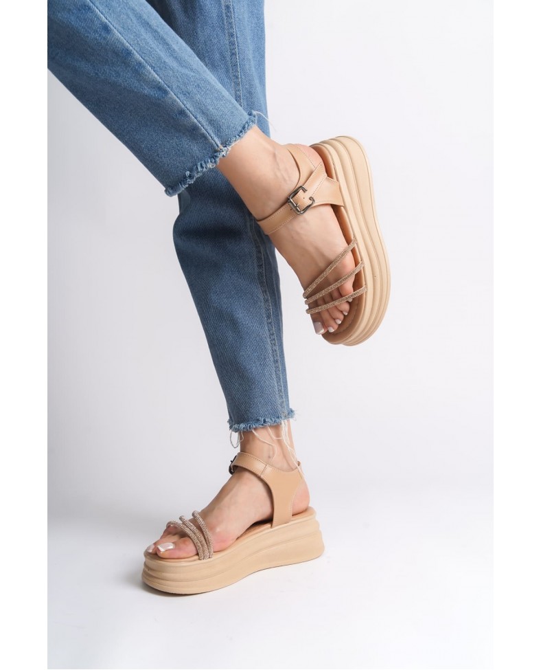 EVA Kalın Tokalı Taşlı Şeritli Ortopedik Taban Kadın Sandalet  CTT - Ten Somersan Giyim | Kadın, Erkek ve Çocuk Moda