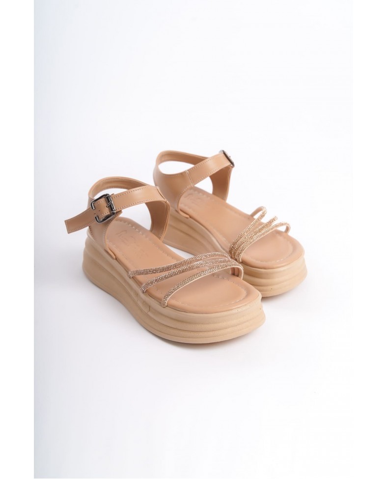 EVA Kalın Tokalı Taşlı Şeritli Ortopedik Taban Kadın Sandalet  CTT - Ten Somersan Giyim | Kadın, Erkek ve Çocuk Moda