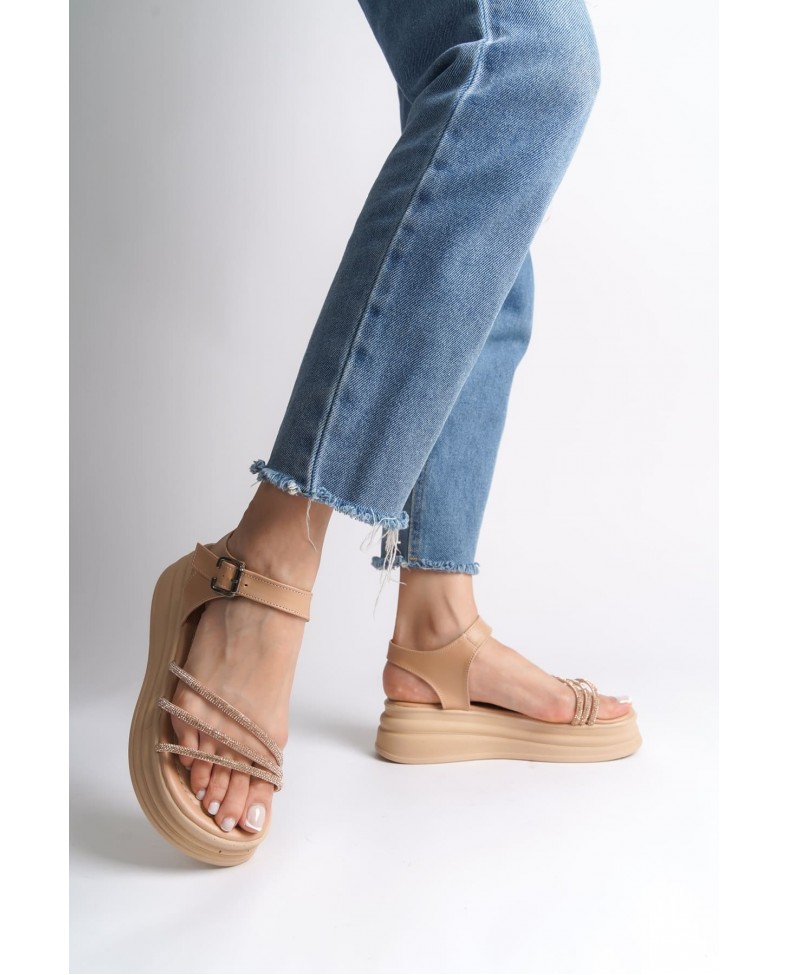 EVA Kalın Tokalı Taşlı Şeritli Ortopedik Taban Kadın Sandalet  CTT - Ten Somersan Giyim | Kadın, Erkek ve Çocuk Moda