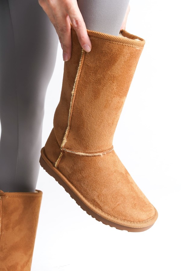 FREYA Bağcıksız Düz Taban İçi Kürklü Süet Kadın Bot  STT - Taba