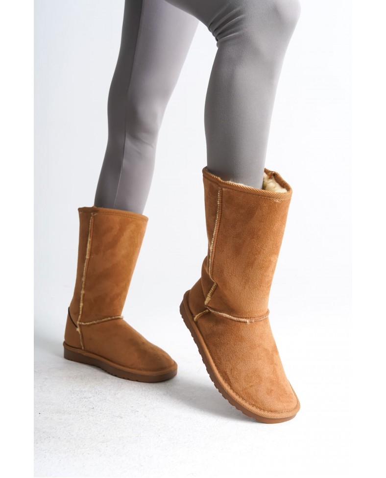 FREYA Bağcıksız Düz Taban İçi Kürklü Süet Kadın Bot  STT - Taba Somersan Giyim | Kadın, Erkek ve Çocuk Moda