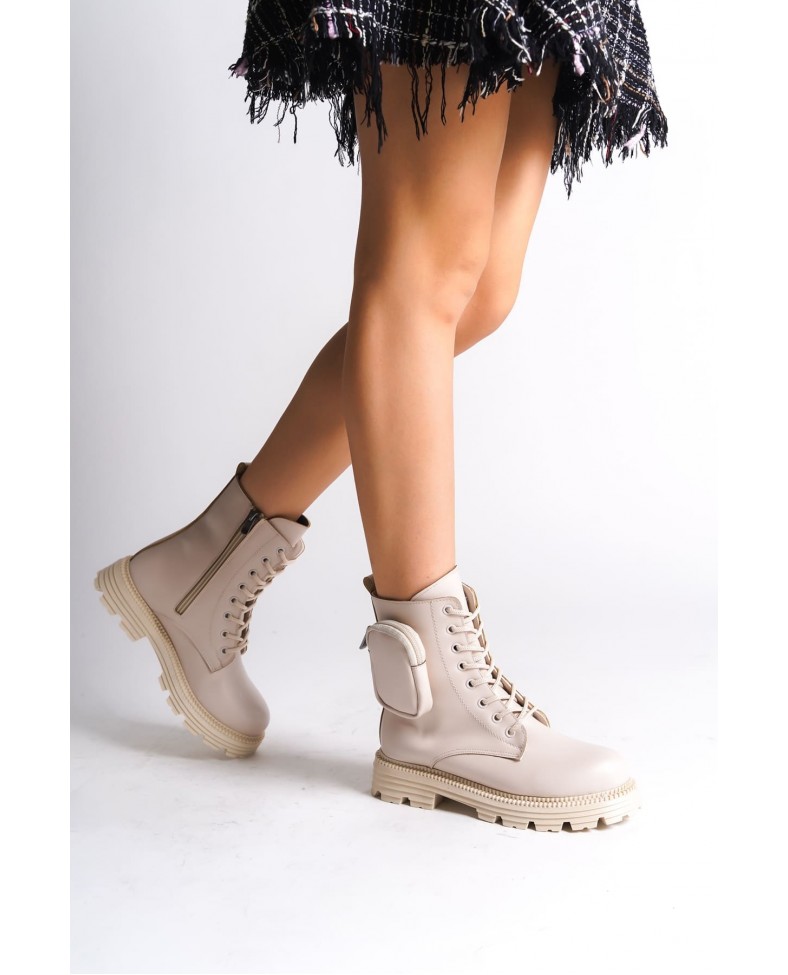 GINA Bağcıklı Fermuarlı Ortopedik Taban Çantalı Kadın Bot  CKT - Krem Somersan Giyim | Kadın, Erkek ve Çocuk Moda