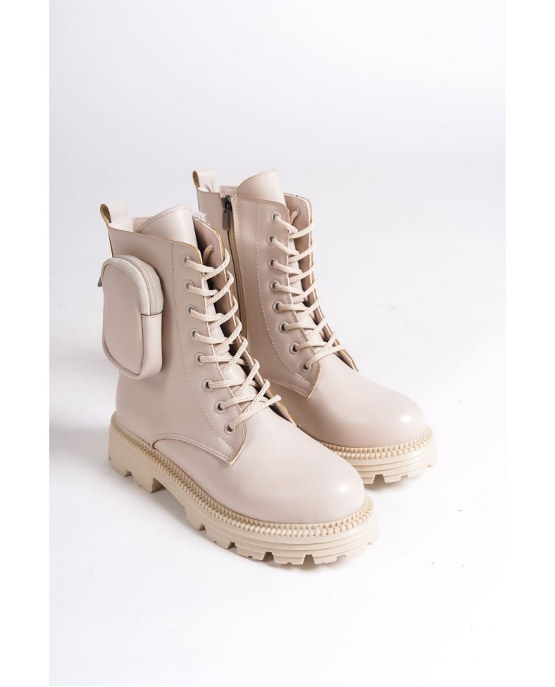 GINA Bağcıklı Fermuarlı Ortopedik Taban Çantalı Kadın Bot  CKT - Krem Somersan Giyim | Kadın, Erkek ve Çocuk Moda