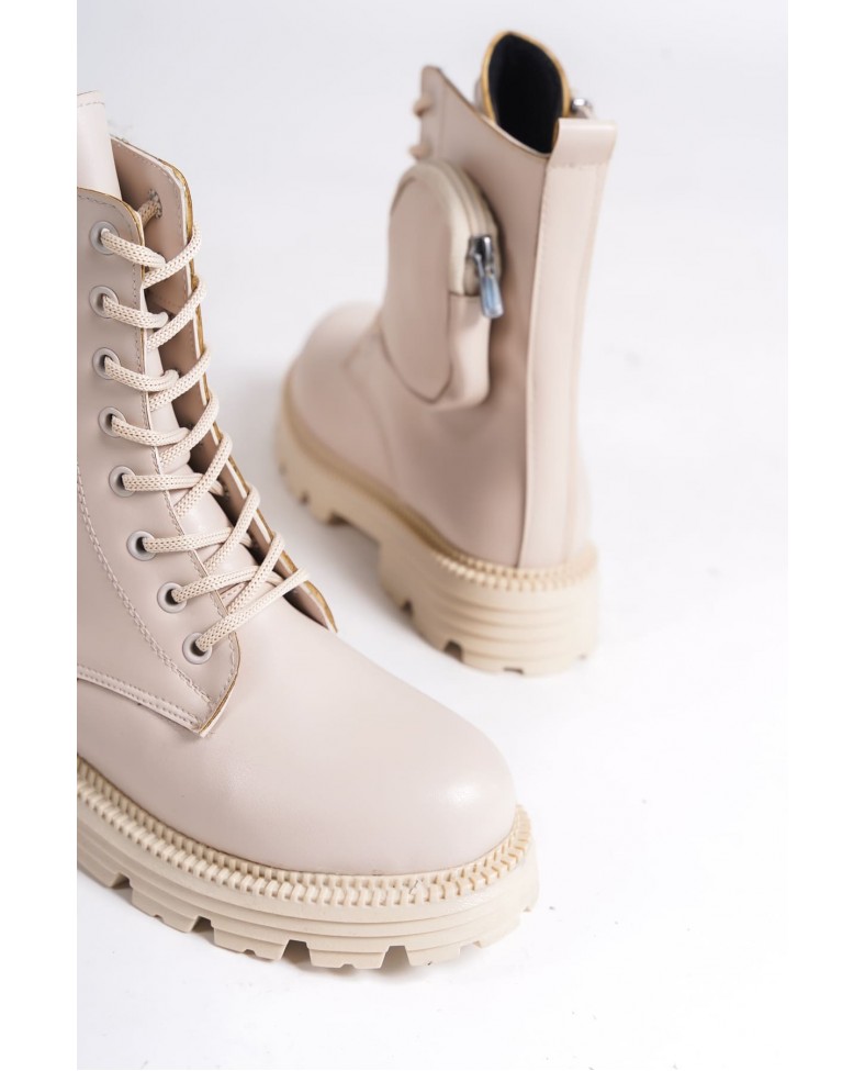 GINA Bağcıklı Fermuarlı Ortopedik Taban Çantalı Kadın Bot  CKT - Krem Somersan Giyim | Kadın, Erkek ve Çocuk Moda