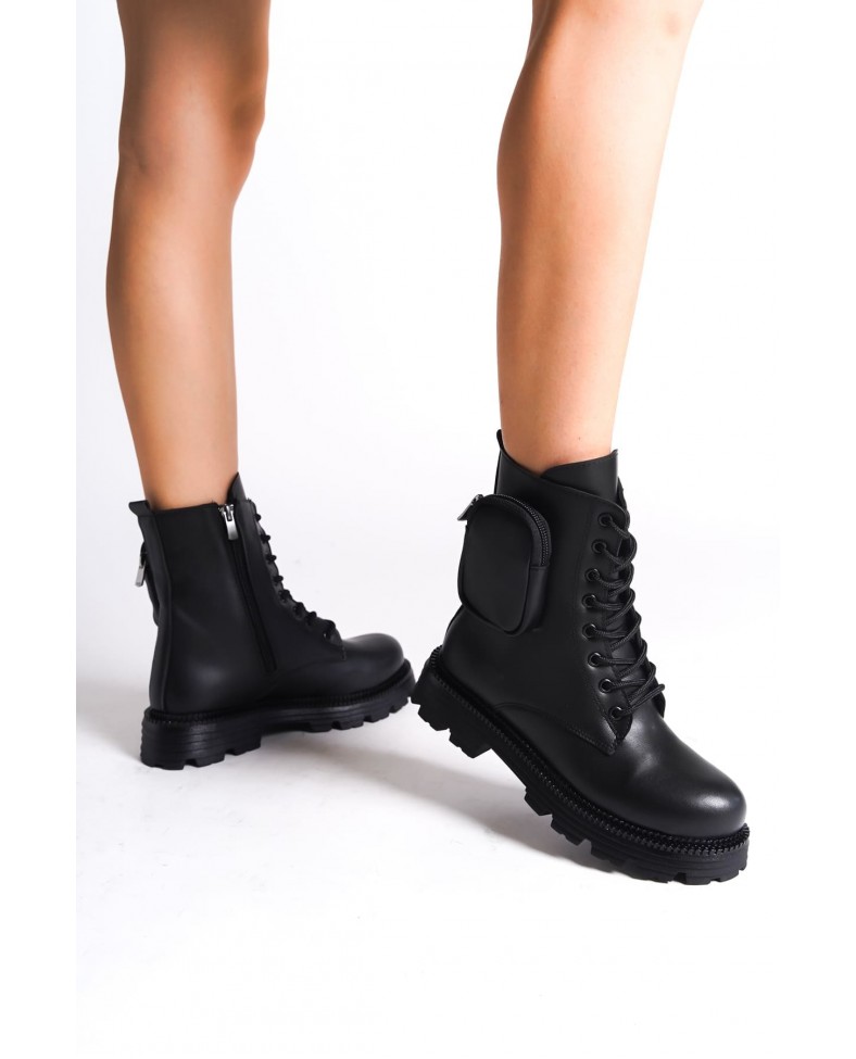 GINA Bağcıklı Fermuarlı Ortopedik Taban Çantalı Kadın Bot CST - Siyah Somersan Giyim | Kadın, Erkek ve Çocuk Moda