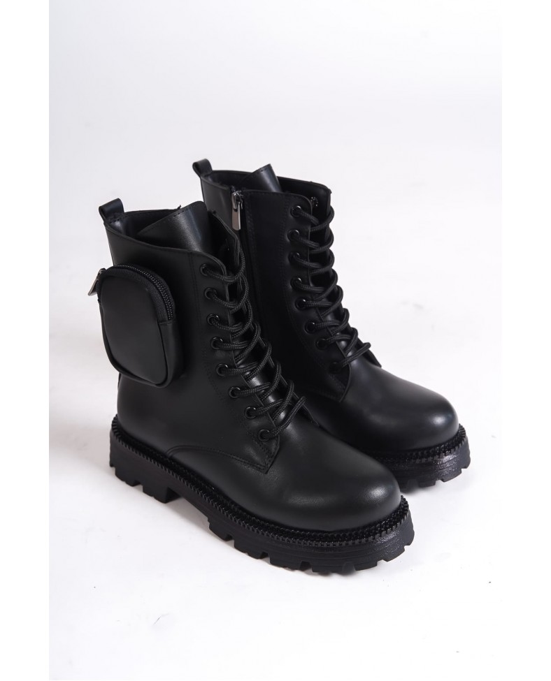 GINA Bağcıklı Fermuarlı Ortopedik Taban Çantalı Kadın Bot CST - Siyah Somersan Giyim | Kadın, Erkek ve Çocuk Moda