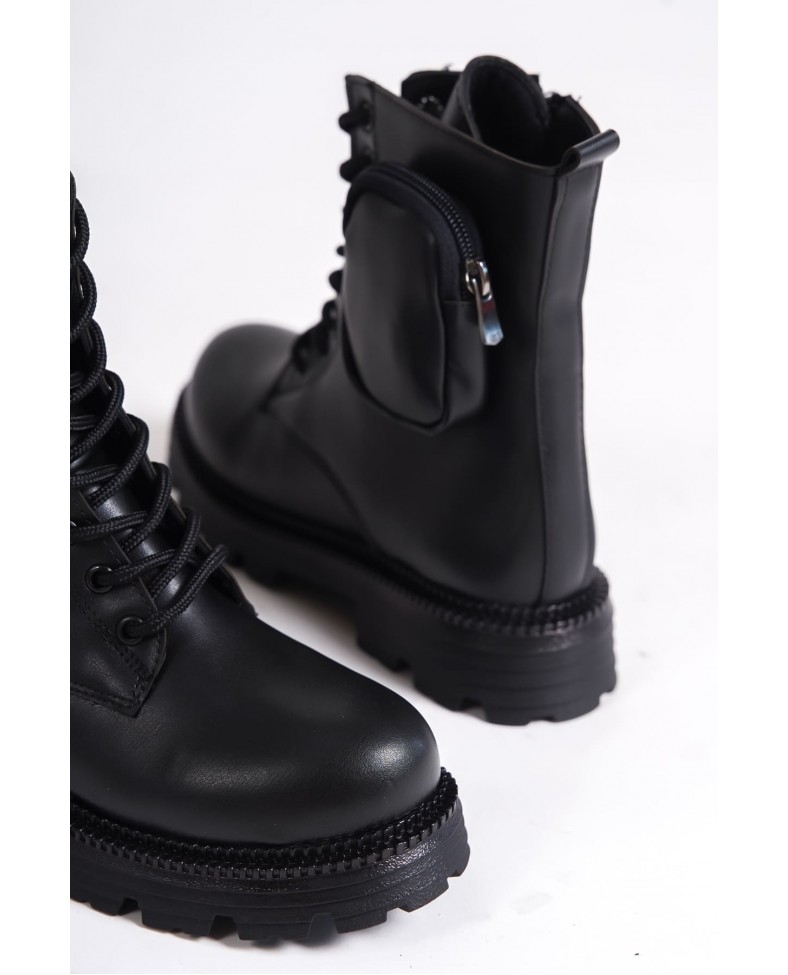 GINA Bağcıklı Fermuarlı Ortopedik Taban Çantalı Kadın Bot CST - Siyah Somersan Giyim | Kadın, Erkek ve Çocuk Moda