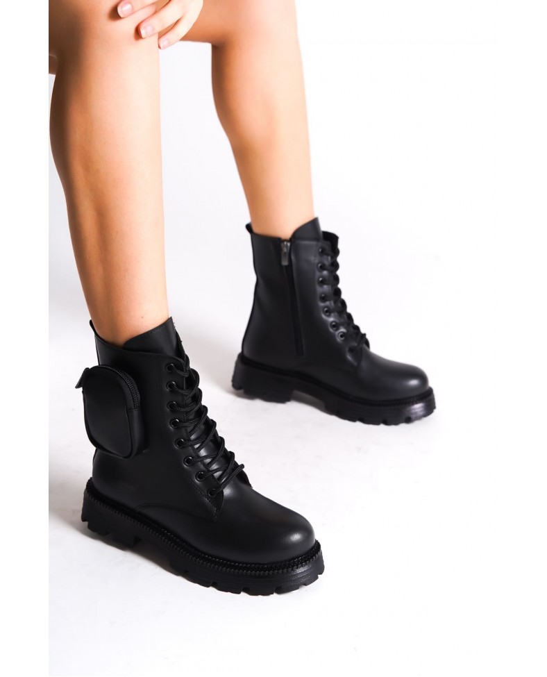 GINA Bağcıklı Fermuarlı Ortopedik Taban Çantalı Kadın Bot CST - Siyah Somersan Giyim | Kadın, Erkek ve Çocuk Moda