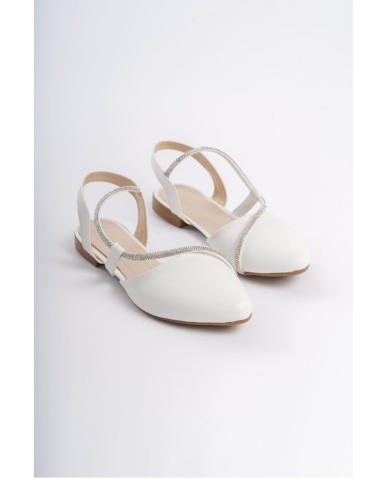 HANNAH Lastikli Ortopedik Rahat Taban Taş Detaylı Kadın Babet Ayakkabı  CKT - Beyaz Somersan Giyim | Kadın, Erkek ve Çocuk Moda