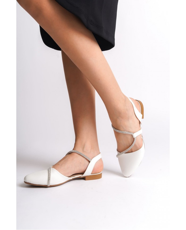 HANNAH Lastikli Ortopedik Rahat Taban Taş Detaylı Kadın Babet Ayakkabı  CKT - Beyaz Somersan Giyim | Kadın, Erkek ve Çocuk Moda