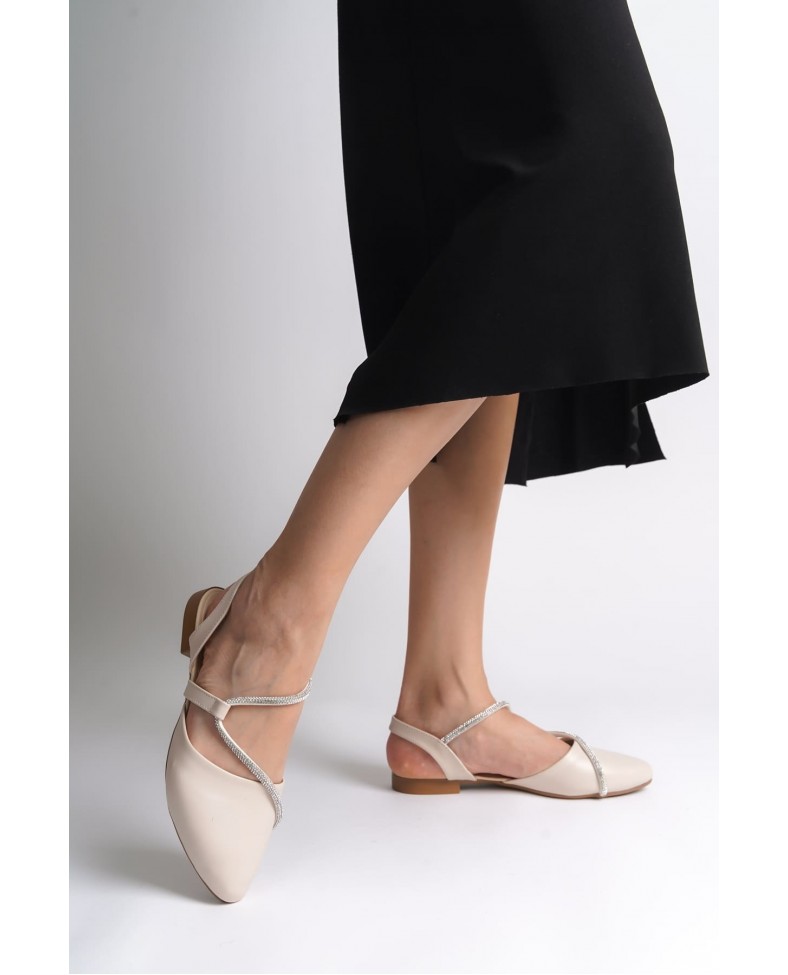 HANNAH Lastikli Ortopedik Rahat Taban Taş Detaylı Kadın Babet Ayakkabı  CKT - Krem Somersan Giyim | Kadın, Erkek ve Çocuk Moda