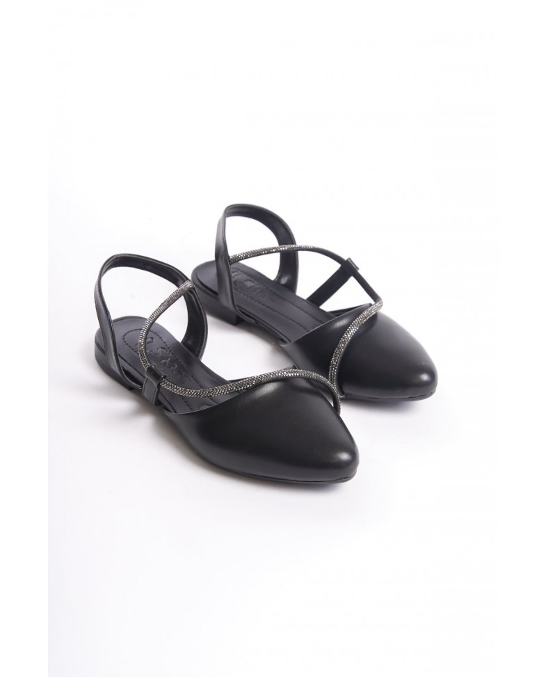 HANNAH Lastikli Ortopedik Rahat Taban Taş Detaylı Kadın Babet Ayakkabı  CST - Siyah Somersan Giyim | Kadın, Erkek ve Çocuk Moda