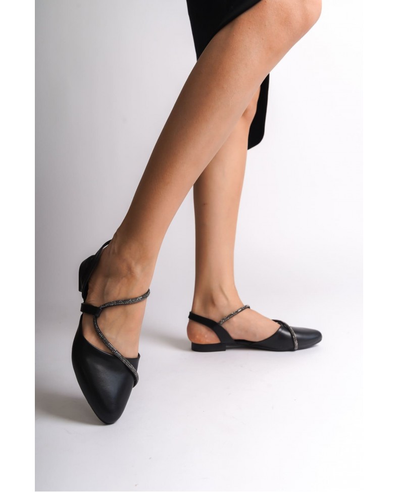 HANNAH Lastikli Ortopedik Rahat Taban Taş Detaylı Kadın Babet Ayakkabı  CST - Siyah Somersan Giyim | Kadın, Erkek ve Çocuk Moda