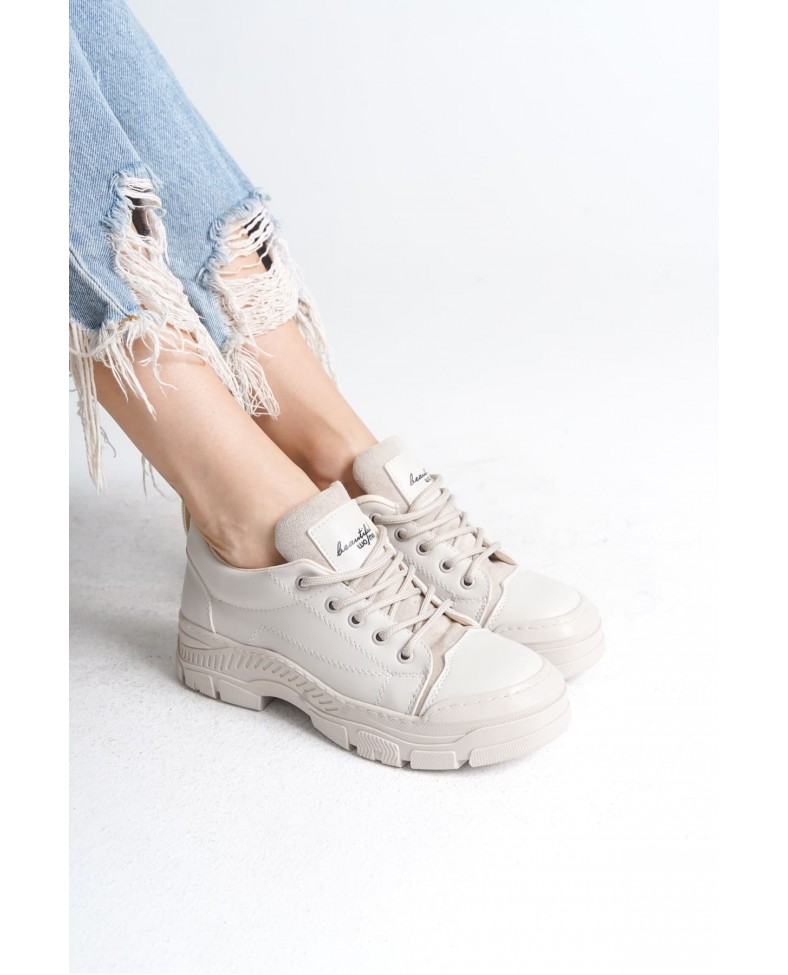 JANE Bağcıklı Ortopedik Taban Kadın Sneaker Spor Ayakkabı  CKT - Krem Somersan Giyim | Kadın, Erkek ve Çocuk Moda