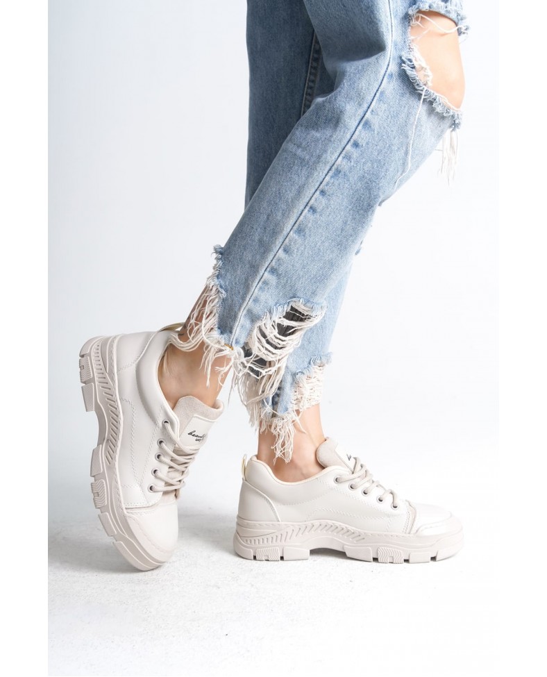 JANE Bağcıklı Ortopedik Taban Kadın Sneaker Spor Ayakkabı  CKT - Krem Somersan Giyim | Kadın, Erkek ve Çocuk Moda