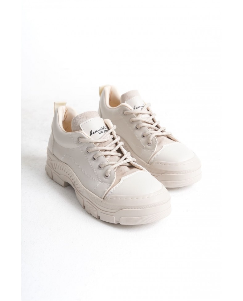 JANE Bağcıklı Ortopedik Taban Kadın Sneaker Spor Ayakkabı  CKT - Krem Somersan Giyim | Kadın, Erkek ve Çocuk Moda